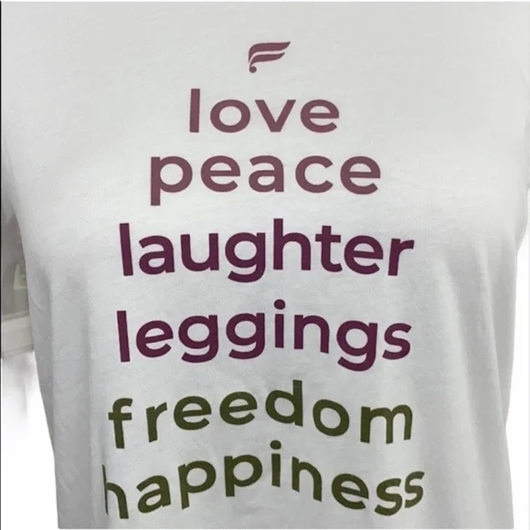 Fabletics White Love Peace Laughter Crew Neck Tee - Picture 3 of 12